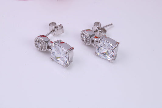 Dropper Stud Earrings, Cubic Zirconia set, Made from solid Sterling Silver