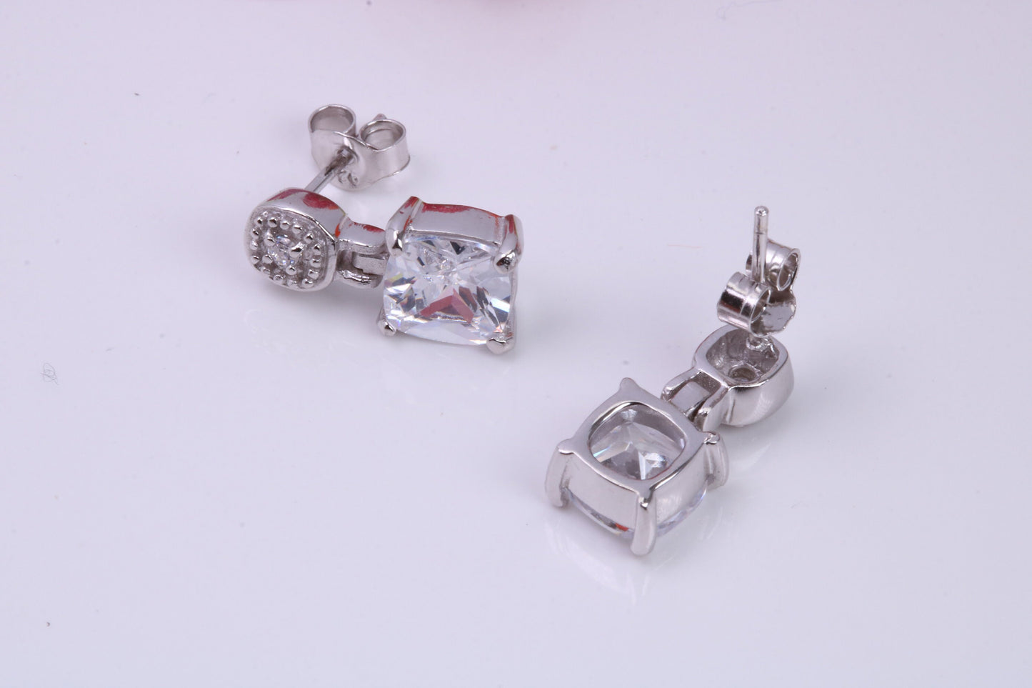 Dropper Stud Earrings, Cubic Zirconia set, Made from solid Sterling Silver