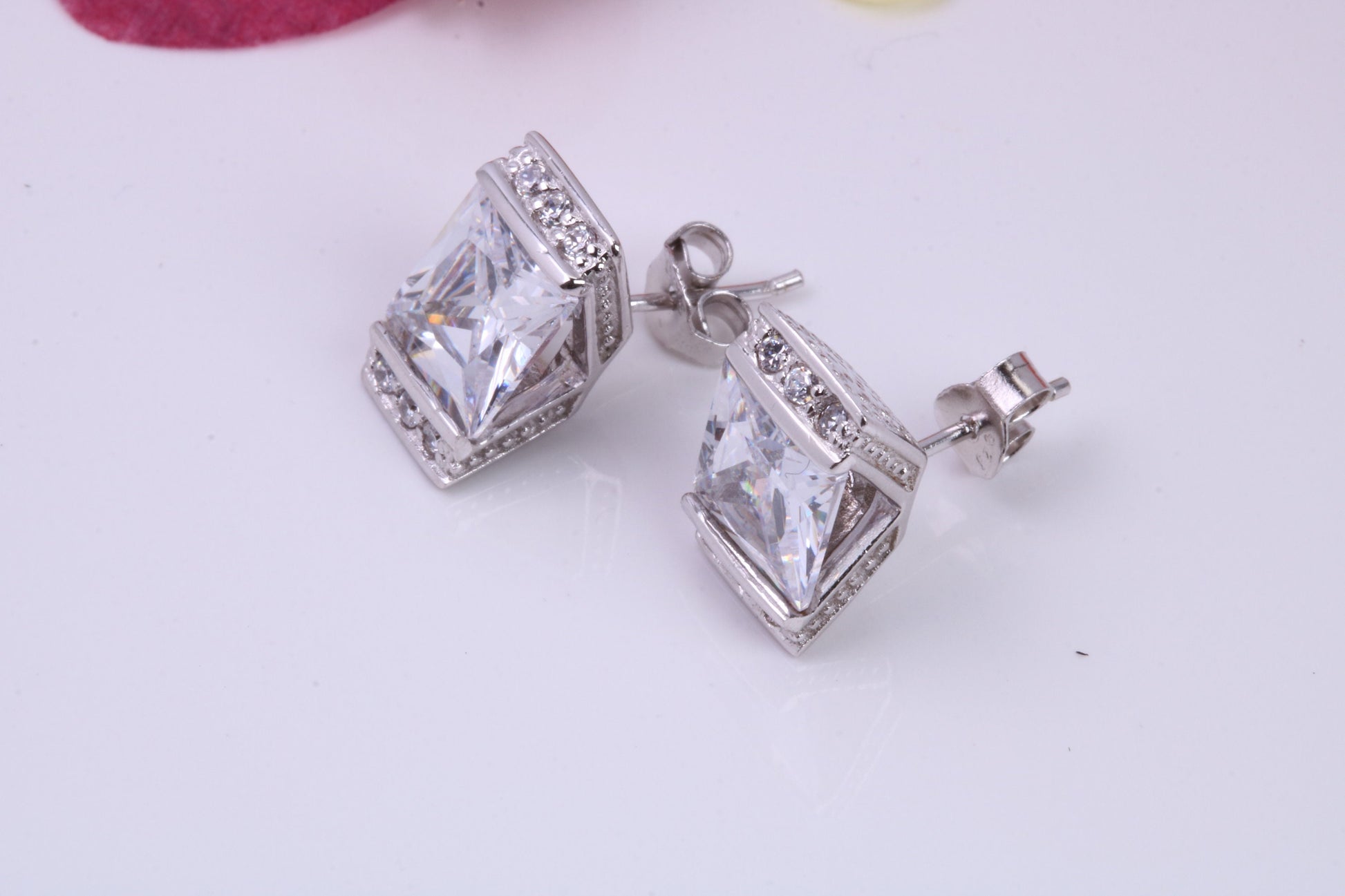 Dressy Chunky Stud Earrings, Cubic Zirconia set, Made from solid Sterling Silver