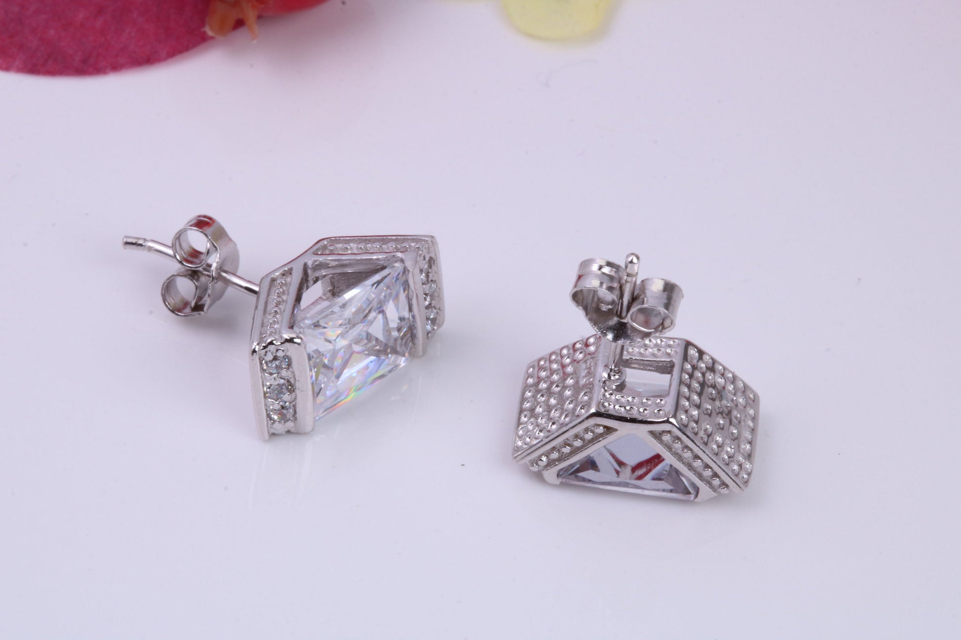 Dressy Chunky Stud Earrings, Cubic Zirconia set, Made from solid Sterling Silver