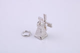 Windmill Charm, Traditional Charm, Made from Solid 925 Grade Sterling Silver, Complete with Attachment Link