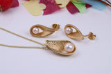 Fresh Water Cultured Pearl set Necklace and Earrings, Made from solid Sterling Silver, 18ct Yellow Gold Plated
