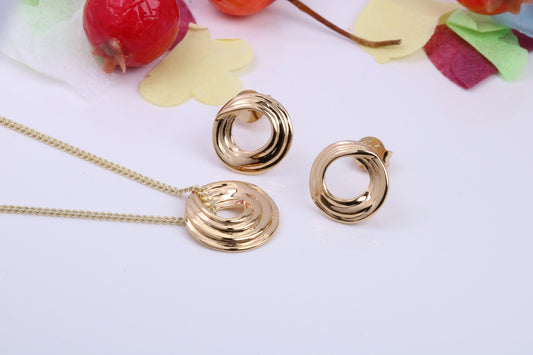 Circular Necklace and Earrings, Made from solid Sterling Silver, 18ct Yellow Gold Plated