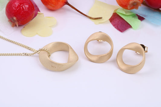 Circular Necklace and Earrings, Made from solid Sterling Silver, 18ct Yellow Gold Plated