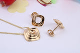 Square Face Necklace and Earrings, Made from solid Sterling Silver, 18ct Yellow Gold Plated