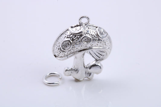 Toadstool Charm, Traditional Charm, Made from Solid 925 Grade Sterling Silver, Complete with Attachment Link
