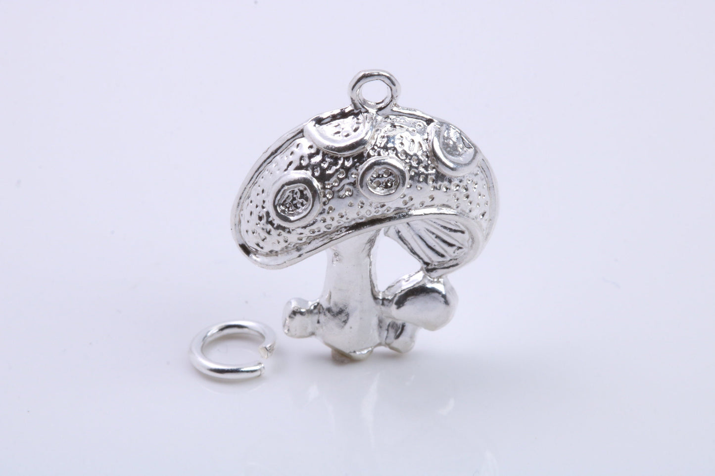 Toadstool Charm, Traditional Charm, Made from Solid 925 Grade Sterling Silver, Complete with Attachment Link