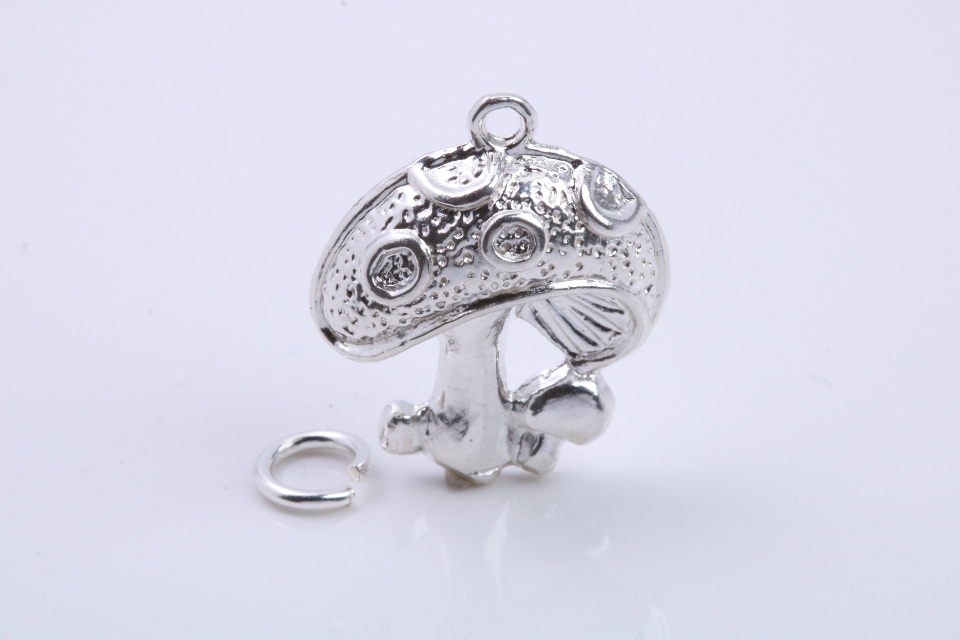 Toadstool Charm, Traditional Charm, Made from Solid 925 Grade Sterling Silver, Complete with Attachment Link