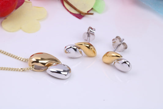Water Drop Necklace and Earrings, Made from solid Sterling Silver, 18ct Yellow Gold Plated