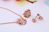 Flower Cubic Zirconia set Necklace and Earrings, Made from solid Sterling Silver, 18ct Rose Gold Plated