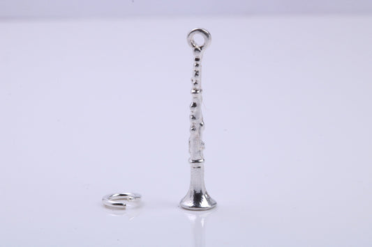 Flute Charm, Traditional Charm, Made from Solid 925 Grade Sterling Silver, Complete with Attachment Link