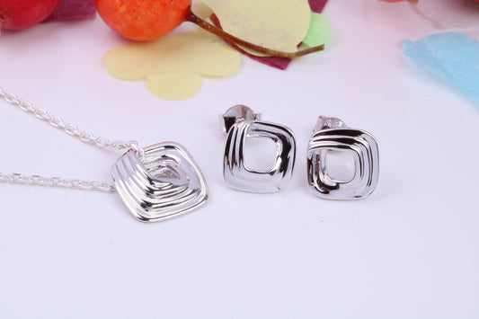 Square Face Necklace and Earrings, Made from solid Sterling Silver