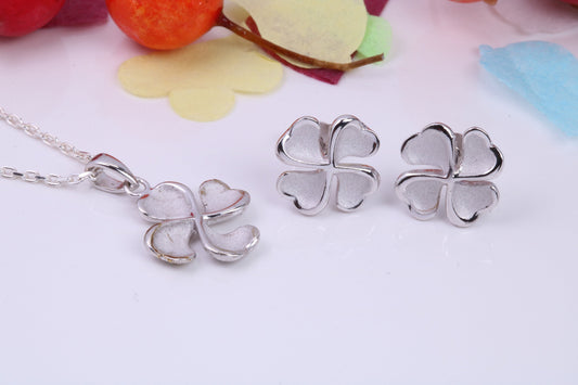 Clover Flower Necklace and Earrings, Made from solid Sterling Silver