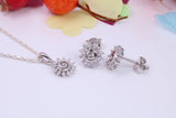 Daisy Flower Cubic Zirconia set Necklace and Earrings, Made from solid Sterling Silver