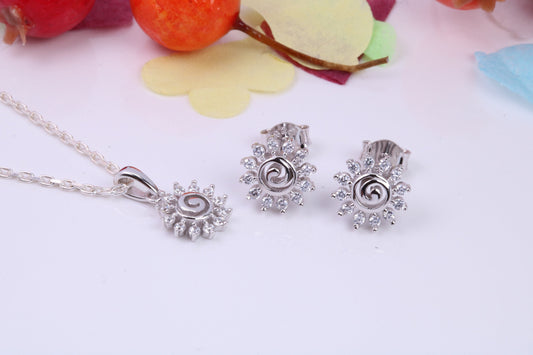 Daisy Flower Cubic Zirconia set Necklace and Earrings, Made from solid Sterling Silver