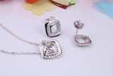 Square Face Necklace and Earrings, Cubic Zirconia set, Made from solid Sterling Silver