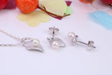 Fresh Water Cultured Pearl set Necklace and Earrings, Made from solid Sterling Silver
