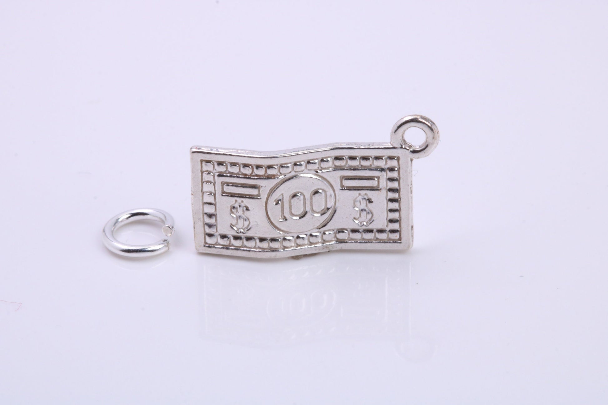 100 Dollar Bill Charm, Traditional Charm, Made from Solid 925 Grade Sterling Silver, Complete with Attachment Link