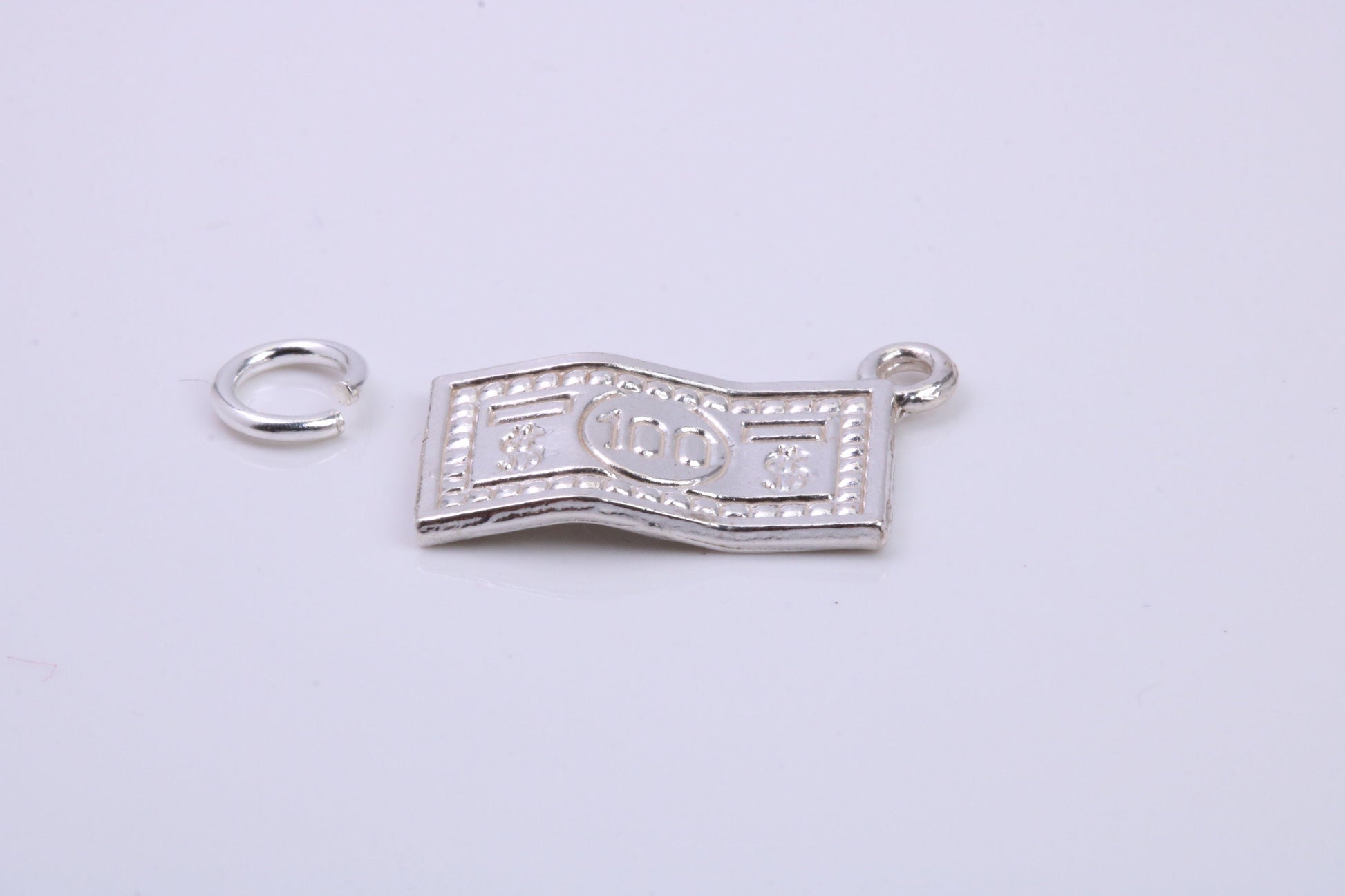 100 Dollar Bill Charm, Traditional Charm, Made from Solid 925 Grade Sterling Silver, Complete with Attachment Link
