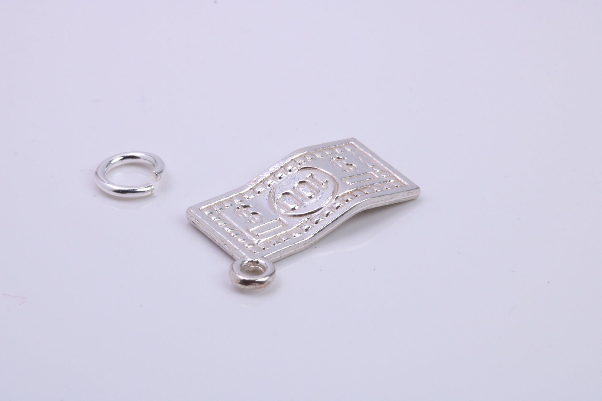 100 Dollar Bill Charm, Traditional Charm, Made from Solid 925 Grade Sterling Silver, Complete with Attachment Link