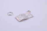 100 Dollar Bill Charm, Made from Solid Cast Silver, Complete with Attachment Link