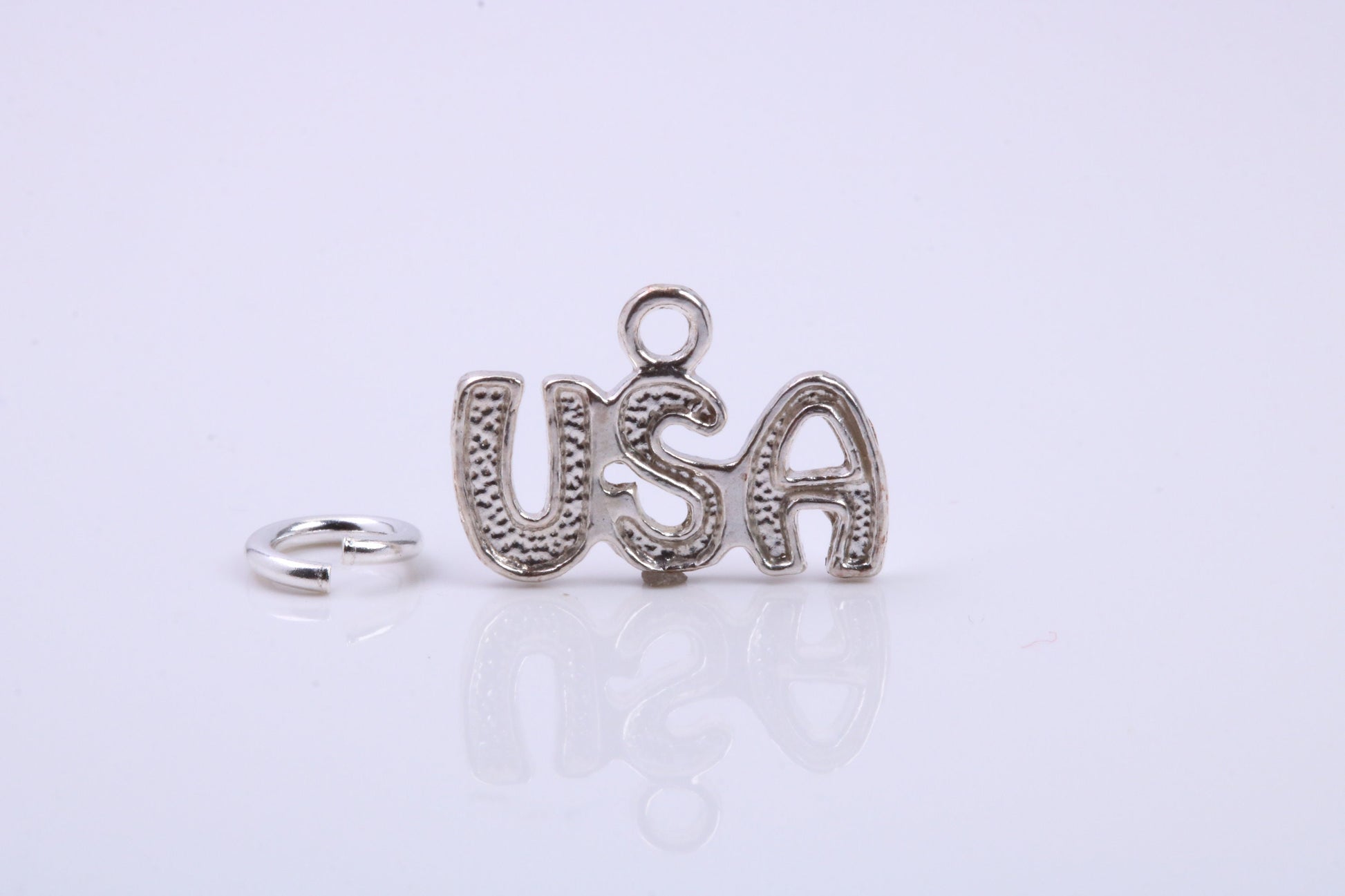 USA Charm, Traditional Charm, Made from Solid 925 Grade Sterling Silver, Complete with Attachment Link