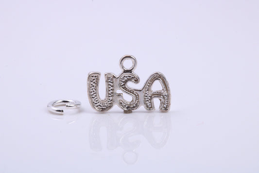 USA Charm, Traditional Charm, Made from Solid 925 Grade Sterling Silver, Complete with Attachment Link