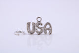 USA Charm, Traditional Charm, Made from Solid 925 Grade Sterling Silver, Complete with Attachment Link