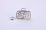 Travel Suitcase Charm, Traditional Charm, Made from Solid 925 Grade Sterling Silver, Complete with Attachment Link