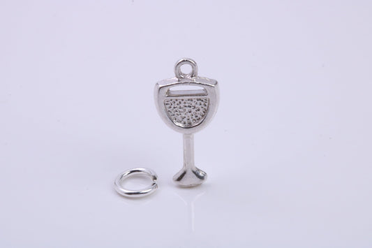 Wine Glass Charm, Traditional Charm, Made from Solid 925 Grade Sterling Silver, Complete with Attachment Link