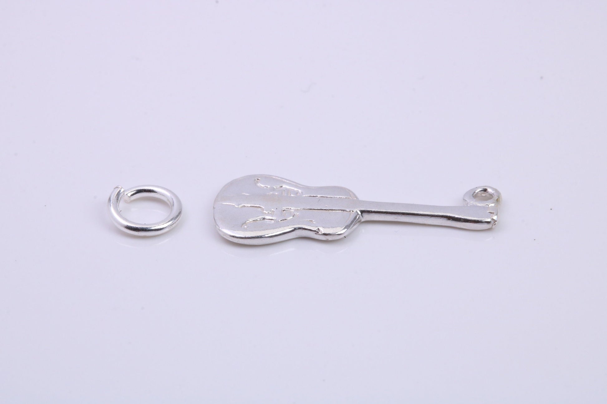 Guitar Charm, Traditional Charm, Made from Solid 925 Grade Sterling Silver, Complete with Attachment Link