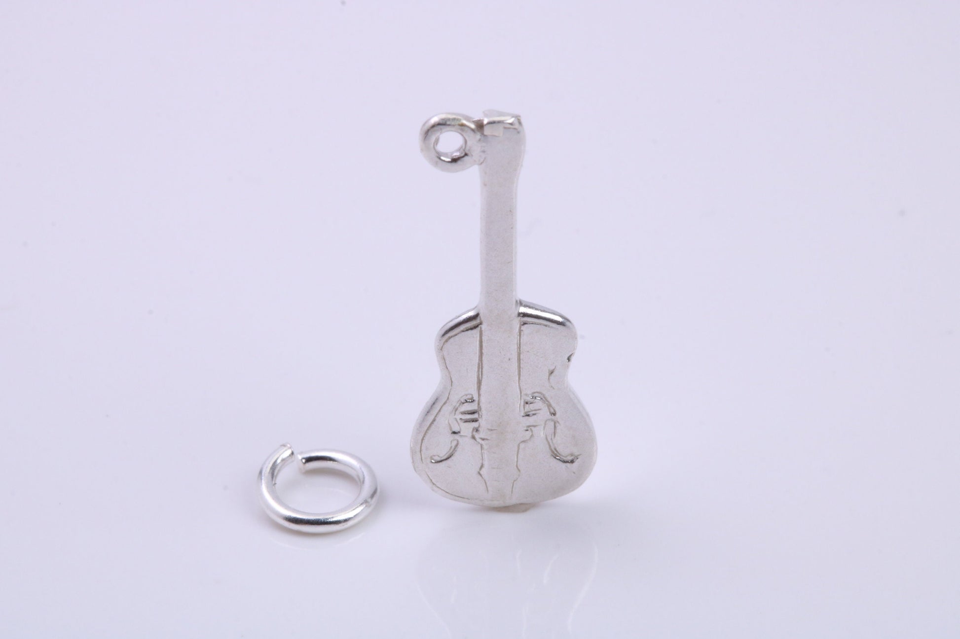 Guitar Charm, Traditional Charm, Made from Solid 925 Grade Sterling Silver, Complete with Attachment Link