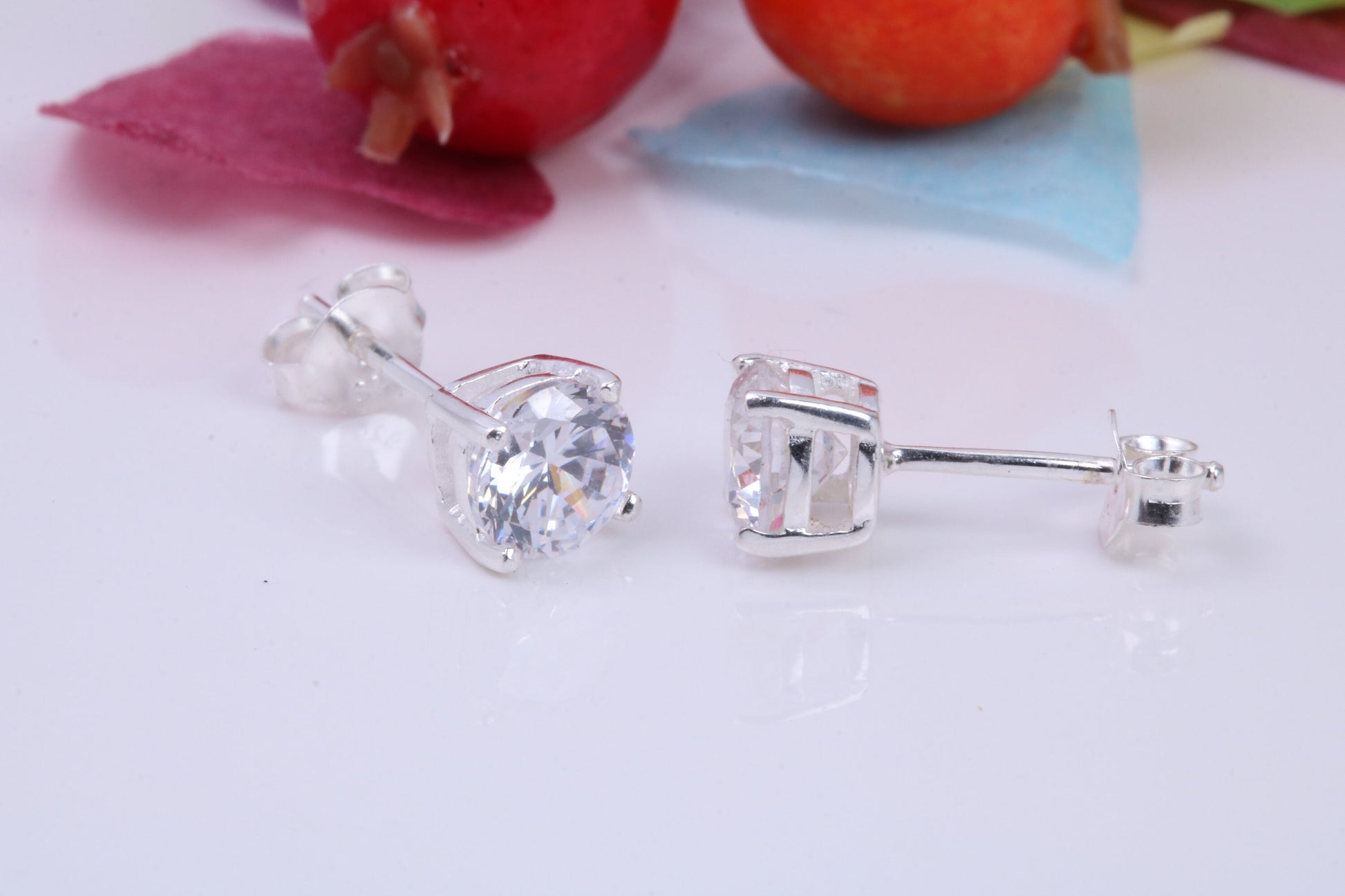 6 mm Round Cubic Zirconia set Stud Earrings, Made from Solid Cast Sterling Silver, Ideal for Gents