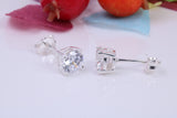 6 mm Round Cubic Zirconia set Stud Earrings, Made from Solid Cast Sterling Silver, Ideal for Gents