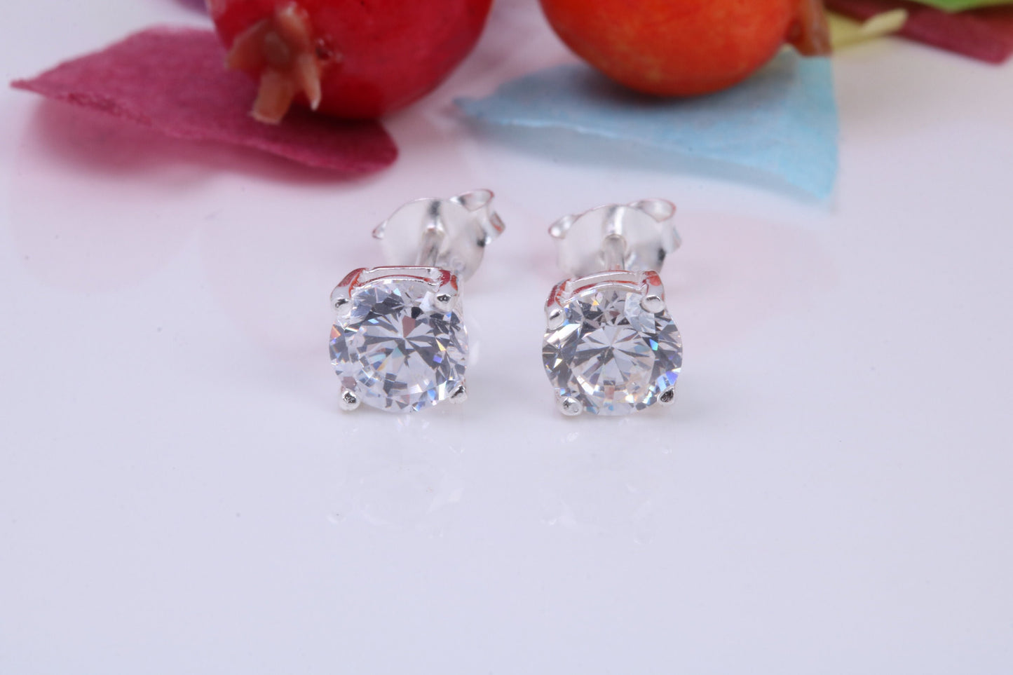 6 mm Round Cubic Zirconia set Stud Earrings, Made from Solid Cast Sterling Silver, Ideal for Gents