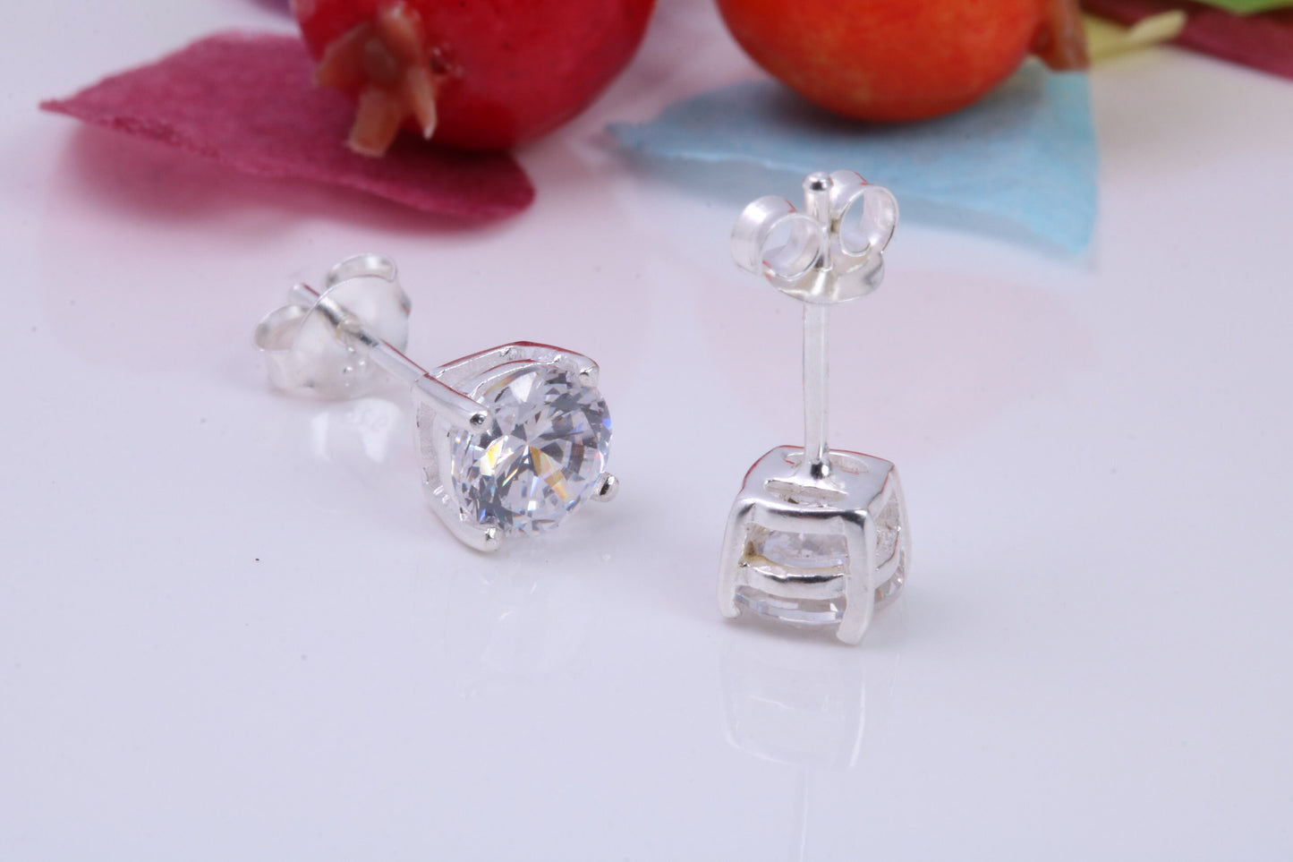 6 mm Round Cubic Zirconia set Stud Earrings, Made from Solid Cast Sterling Silver, Ideal for Gents