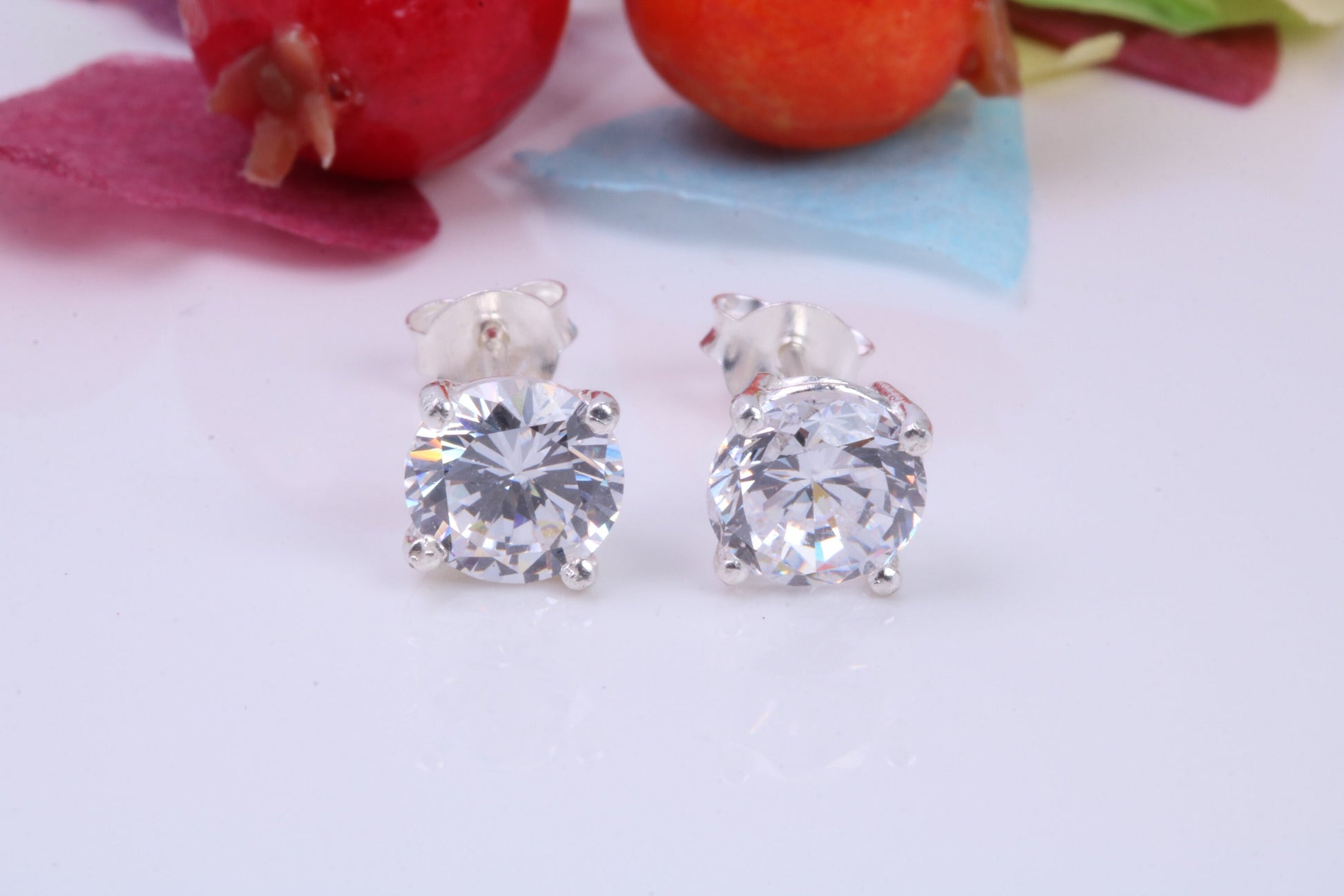 7 mm Round Cubic Zirconia set Stud Earrings, Made from Solid Cast Sterling Silver, Ideal for Gents