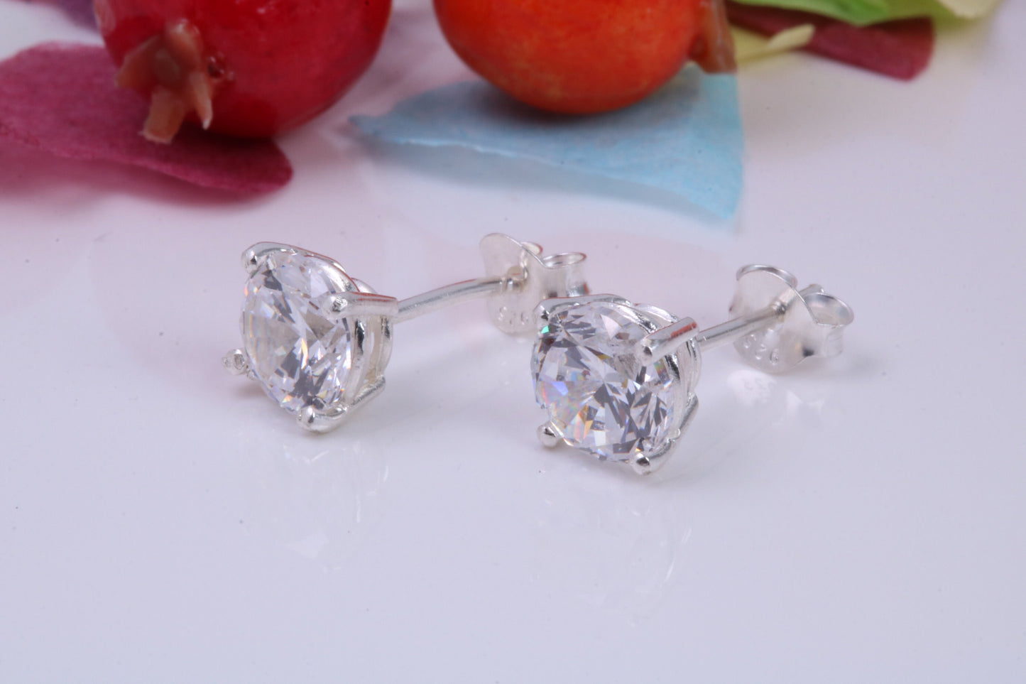 7 mm Round Cubic Zirconia set Stud Earrings, Made from Solid Cast Sterling Silver, Ideal for Gents