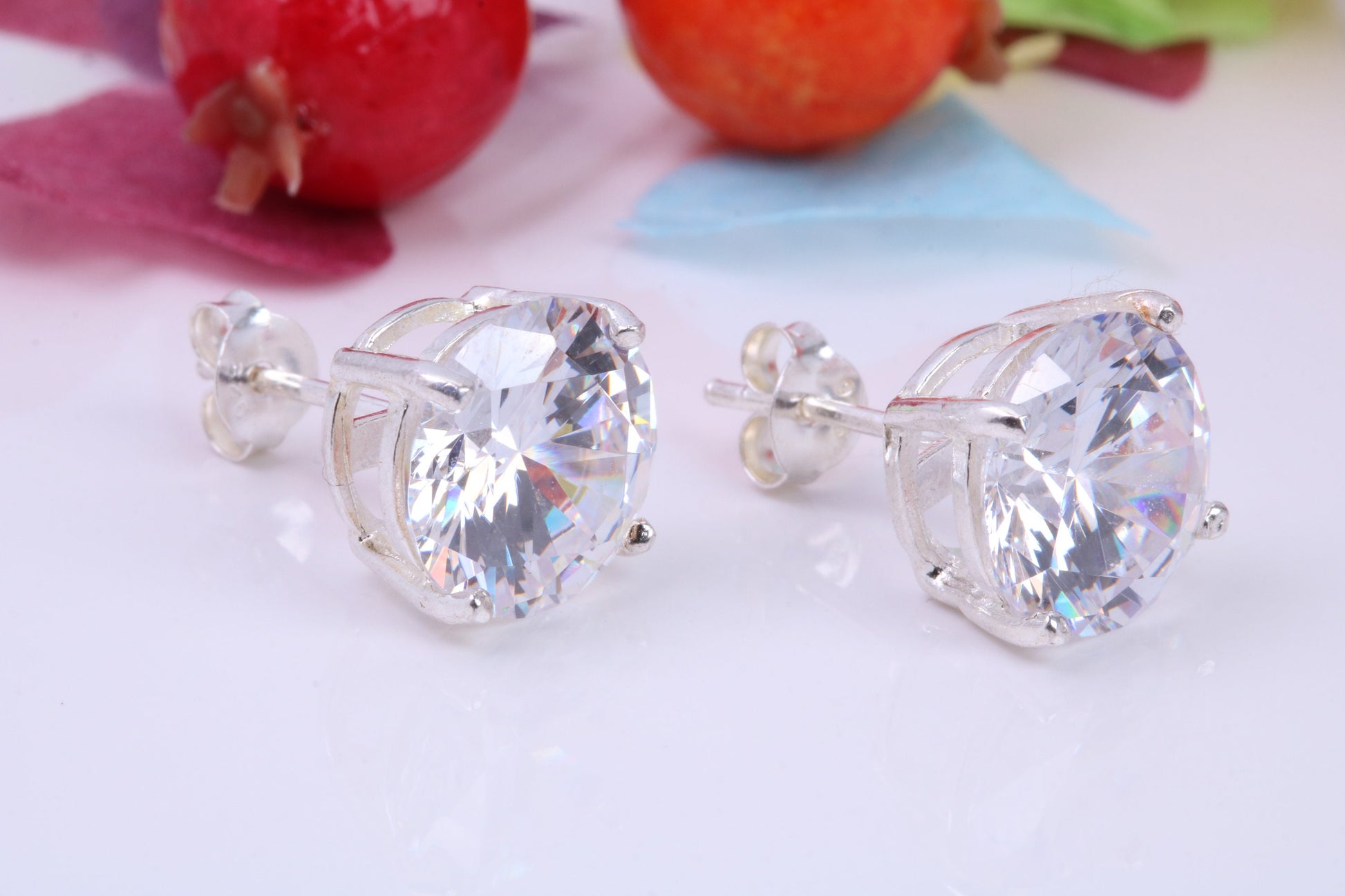 Large 11 mm Round Cubic Zirconia set Stud Earrings, Made from Solid Cast Sterling Silver, Ideal for Gents