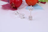 3 mm Square Cubic Zirconia set Stud Earrings, Made from Solid Cast Sterling Silver, Ideal for Gents