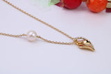 Pearl and Cubic Zirconia set Necklace with Length Adjustable Chain, Made from solid Sterling Silver, 18ct Yellow Gold Plated