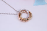 Triple Hoop Necklace with Length Adjustable Chain, Made from solid Sterling Silver, 18ct Yellow and Rose Gold Plated
