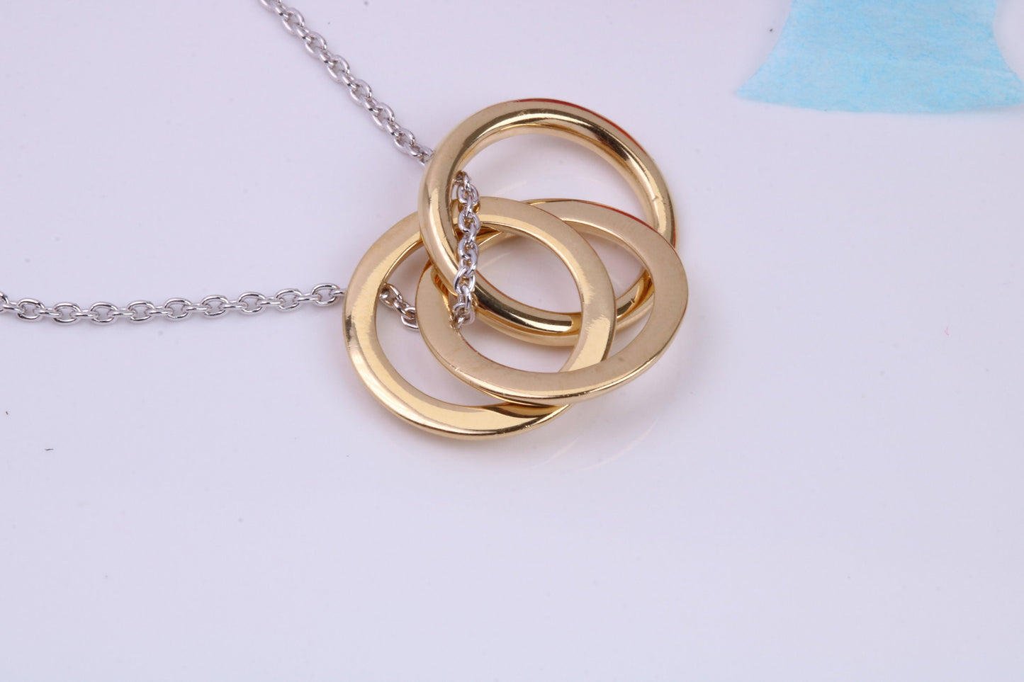 Triple Hoop Necklace with Length Adjustable Chain, Made from solid Sterling Silver, 18ct Yellow Gold Plated