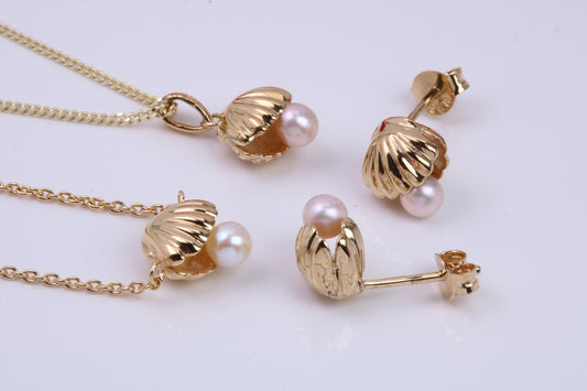 Pearl set Shell Necklace and Earrings with Matching Bracelet, Made from solid Sterling Silver, 18ct Yellow Gold Plated