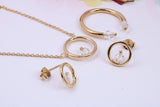 Necklace and Earrings with Matching Ring set With Cubic Zirconia, Made from solid Sterling Silver, 18ct Yellow Gold Plated