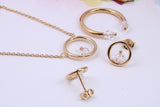 Necklace and Earrings with Matching Ring set With Cubic Zirconia, Made from solid Sterling Silver, 18ct Yellow Gold Plated