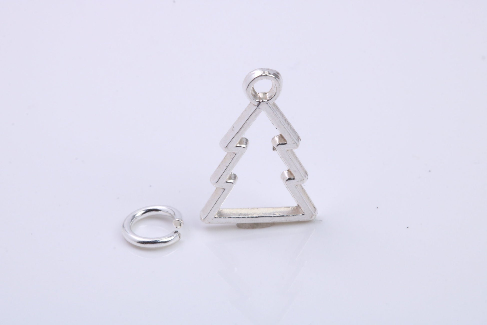 Christmas Tree Charm, Traditional Charm, Made from Solid 925 Grade Sterling Silver, Complete with Attachment Link