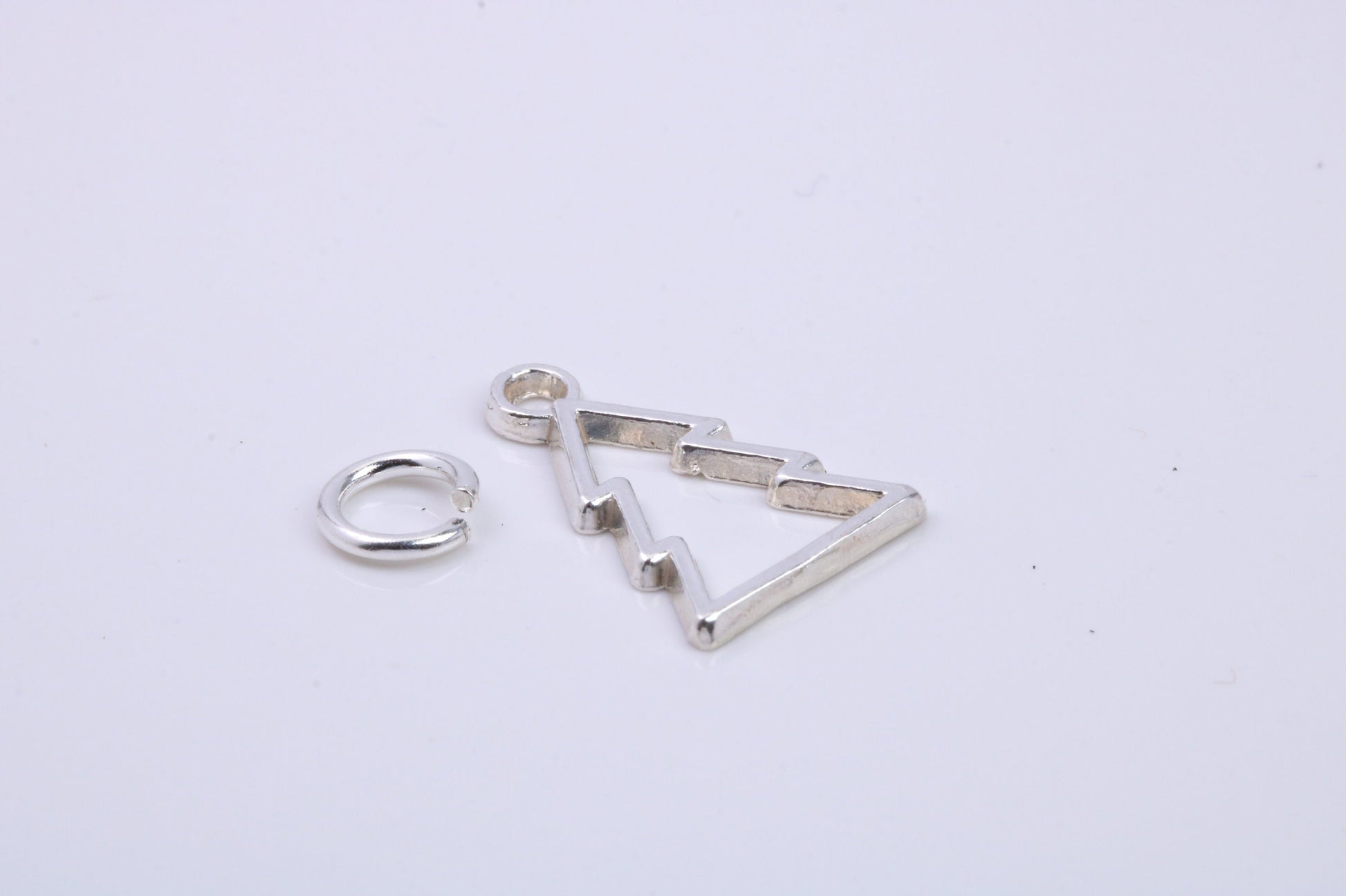Christmas Tree Charm, Traditional Charm, Made from Solid 925 Grade Sterling Silver, Complete with Attachment Link