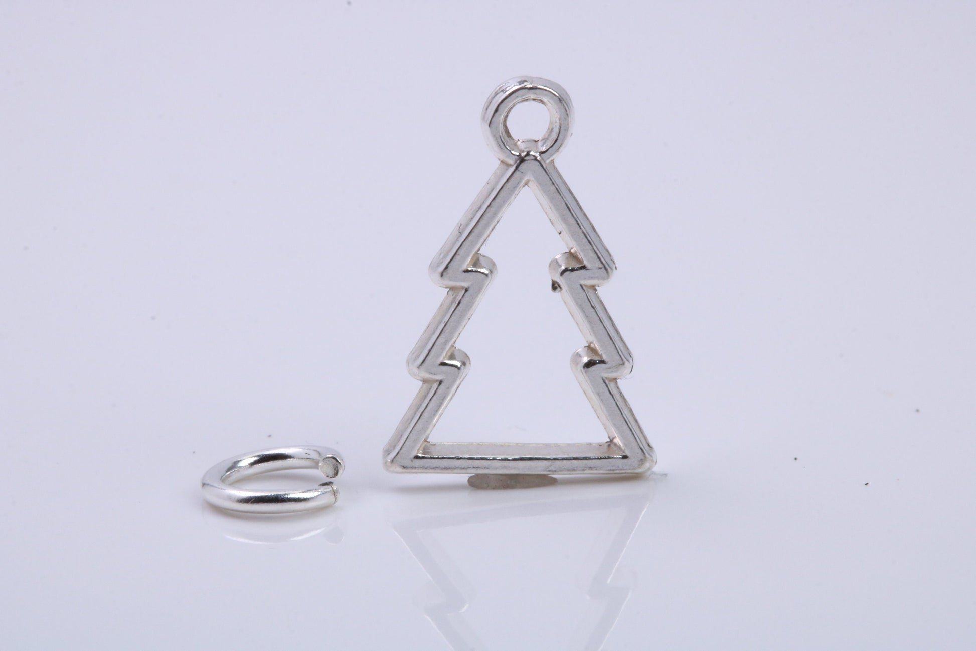 Christmas Tree Charm, Traditional Charm, Made from Solid 925 Grade Sterling Silver, Complete with Attachment Link