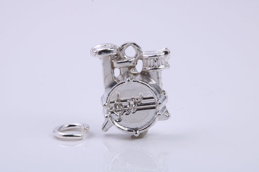 Drum Set Charm, Traditional Charm, Made from Solid 925 Grade Sterling Silver, Complete with Attachment Link